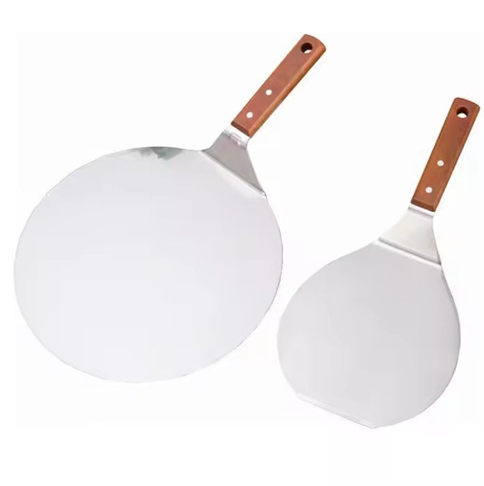 Round Stainless Steel Non-Stick Pizza Paddle with Oak Wooden Handle (set of two)