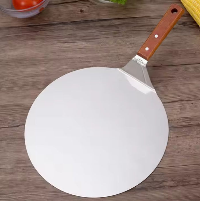 Round Stainless Steel Non-Stick Pizza Paddle with Oak Wooden Handle (set of two)