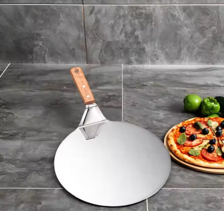 Round Stainless Steel Non-Stick Pizza Paddle with Oak Wooden Handle (set of two)