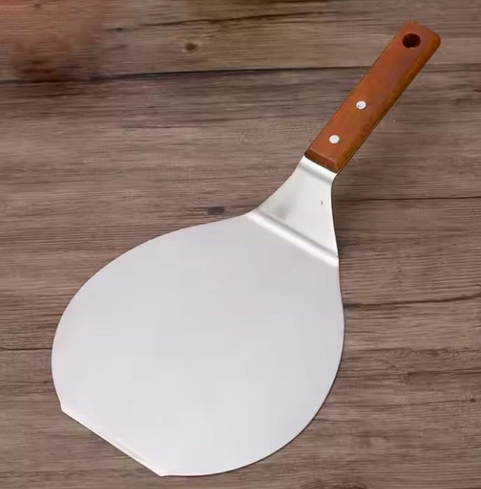 Round Stainless Steel Non-Stick Pizza Paddle with Oak Wooden Handle (set of two)