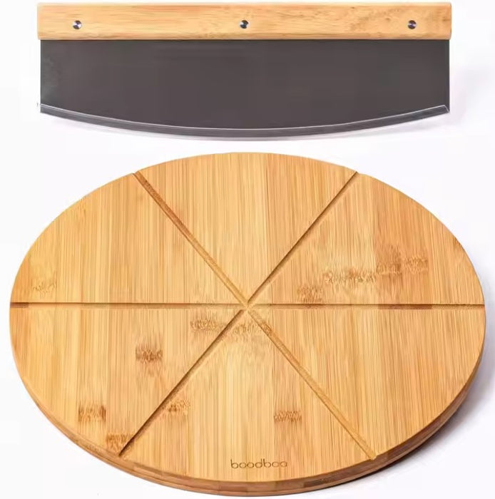 Premium Bamboo Pizza Cutting Board Set with Large Knife