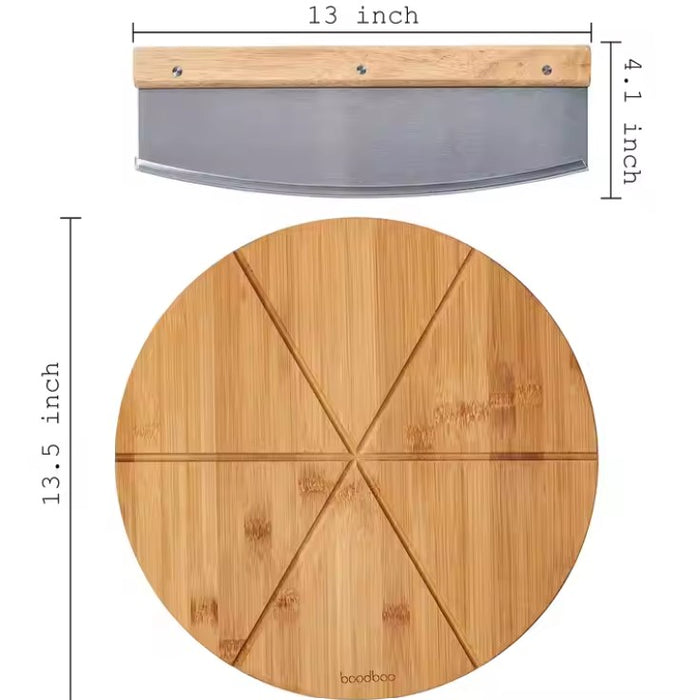 Premium Bamboo Pizza Cutting Board Set with Large Knife